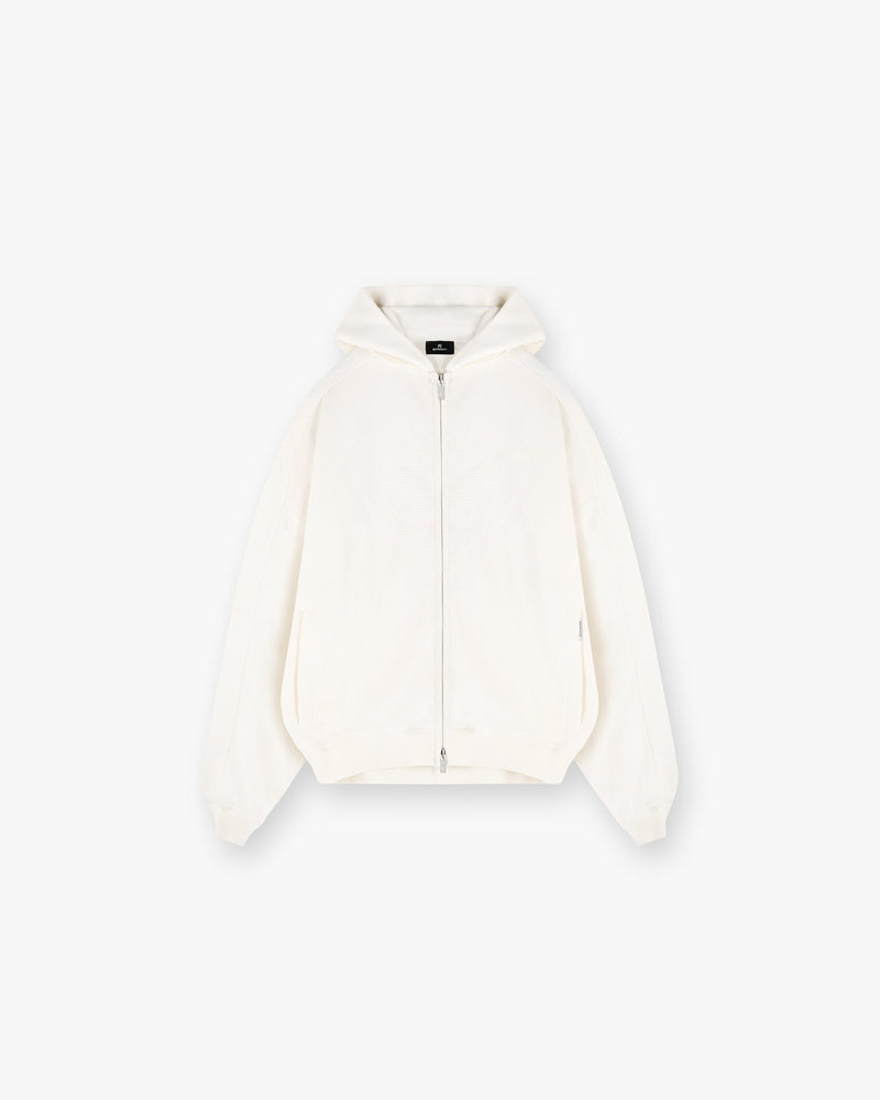 Waffle Zip Through Hoodie - Flat White