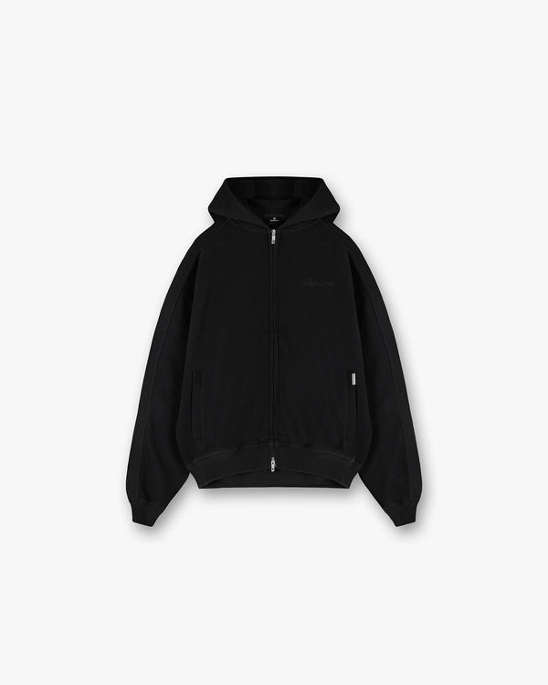 Waffle Zip Through Hoodie - Jet Black