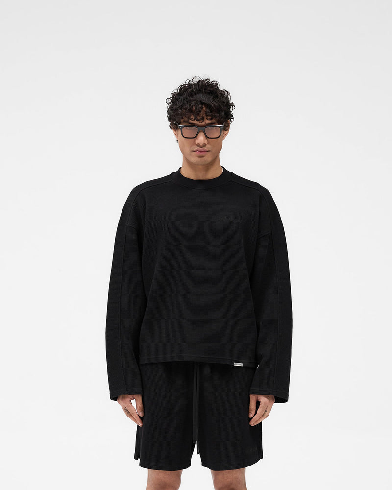 Waffle Long Sleeve T-Shirt - Black
