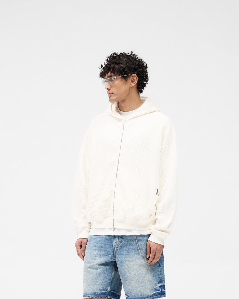 Waffle Zip Through Hoodie - Flat White
