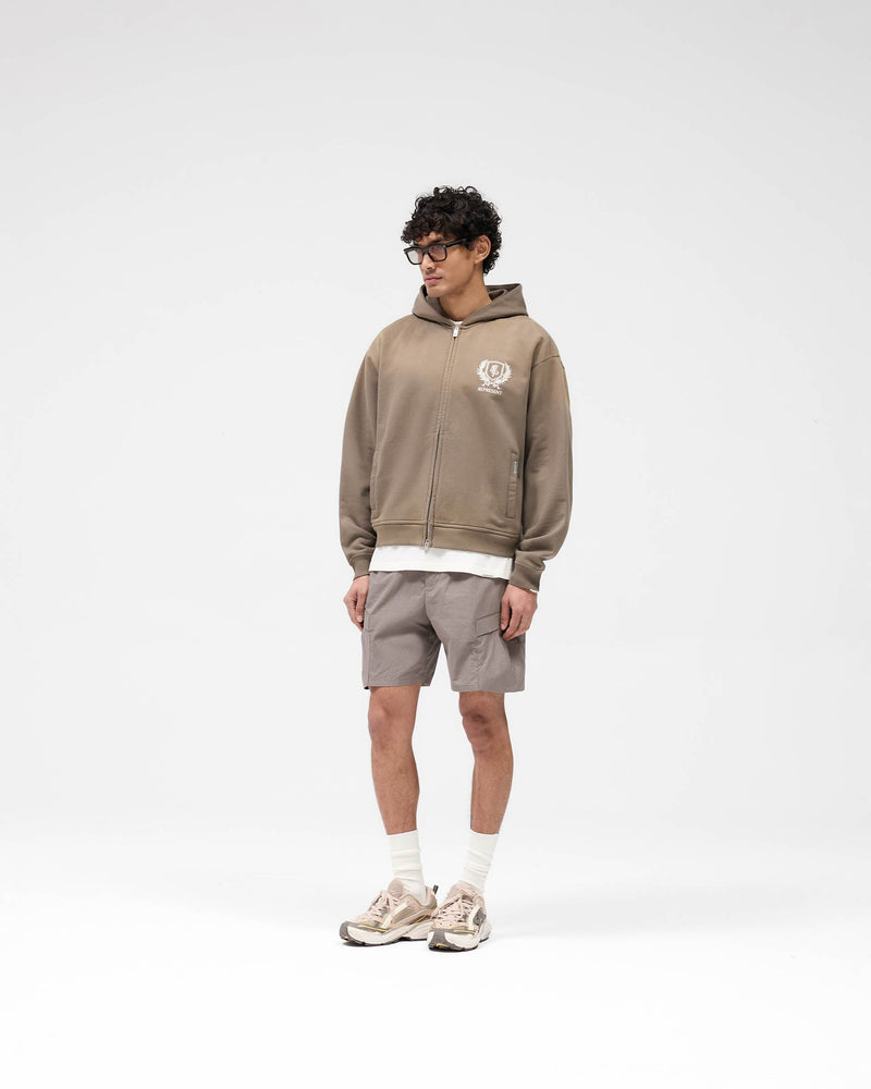 Crest Zip Up Hoodie - Dark Taupe