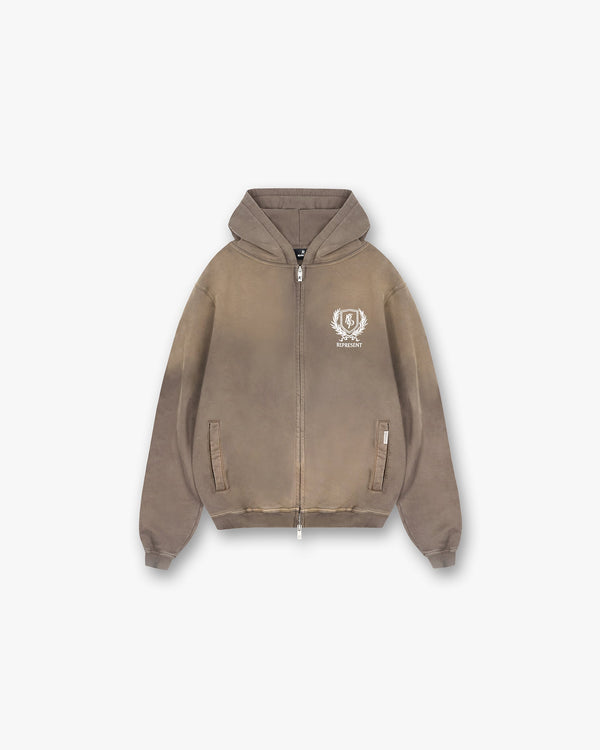 Crest Zip Up Hoodie - Dark Taupe