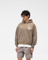 Crest Zip Up Hoodie - Dark Taupe