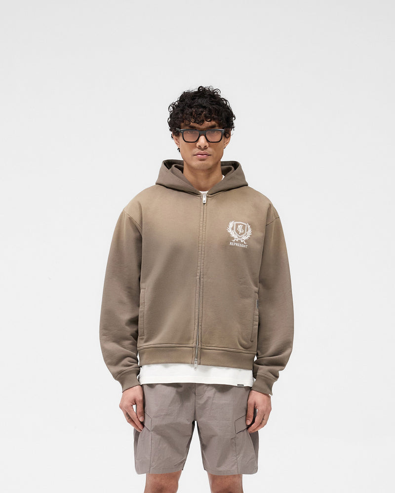 Crest Zip Up Hoodie - Dark Taupe
