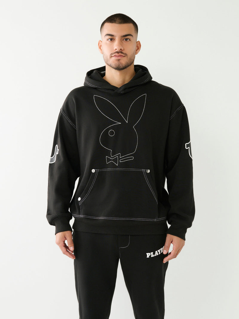 True Religion Relaxed Hoodie X Playboy Bunny Jet Black
