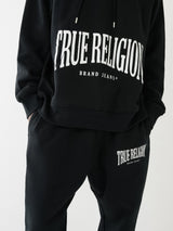 True Religion Relaxed Hoodie Stretch Arch Jet Black