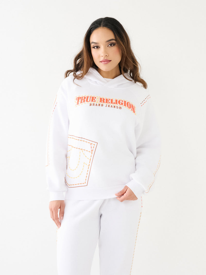 True Religion Printed Big T Hoodie Optic White