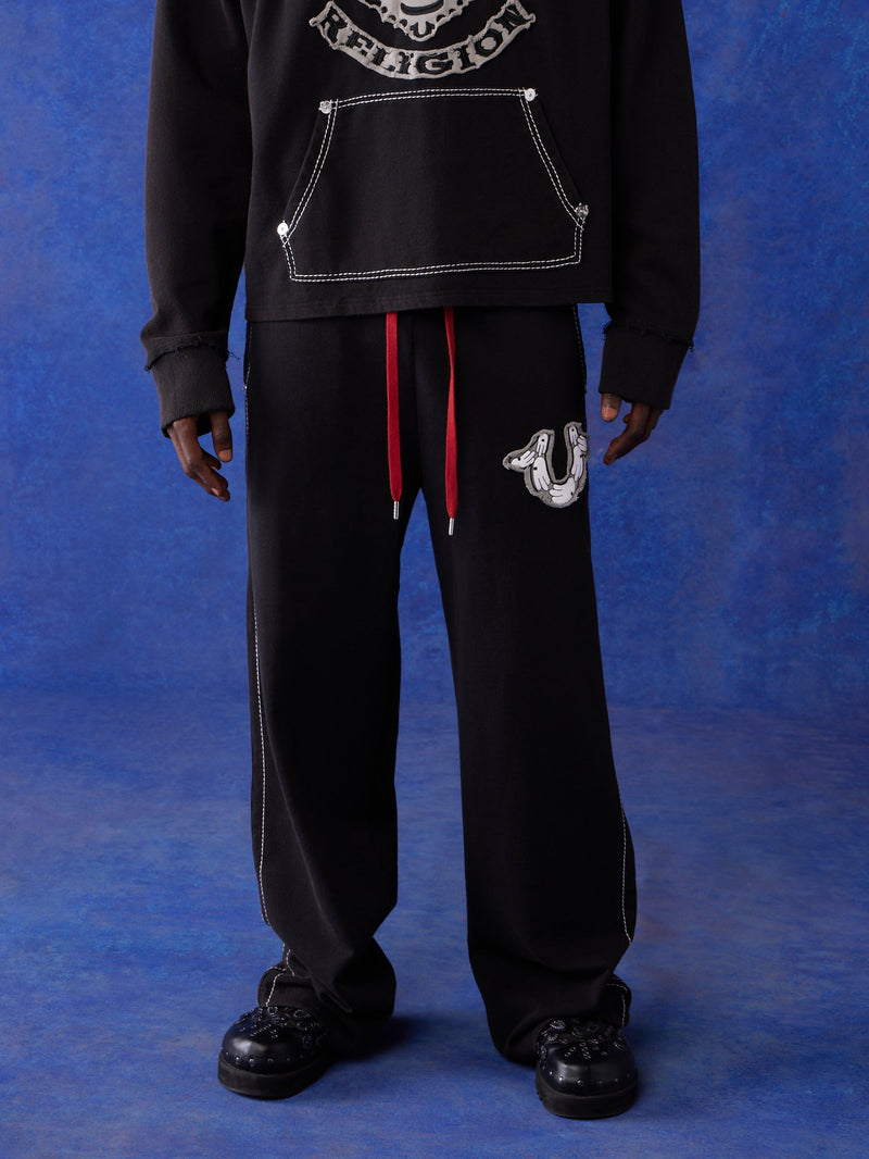 True Religion Blu X Track Pants Wide Leg Faint Black