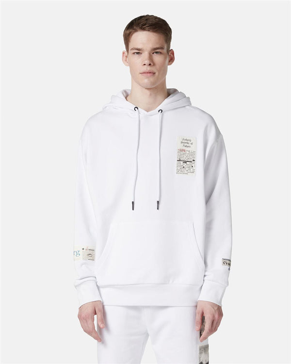 Iceberg Relaxed Fit Cotton Hoodie With Newspaper Print