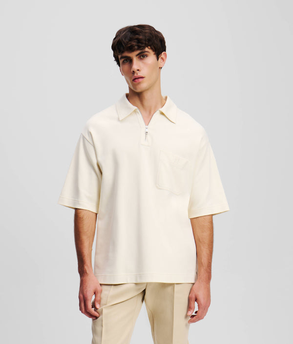 Karl Lagerfeld KAMEO MONOGRAM ZIP-UP POLO SHIRT