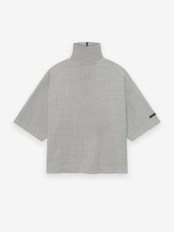 Wool Canvas High Neck Short Sleeve Shirt
