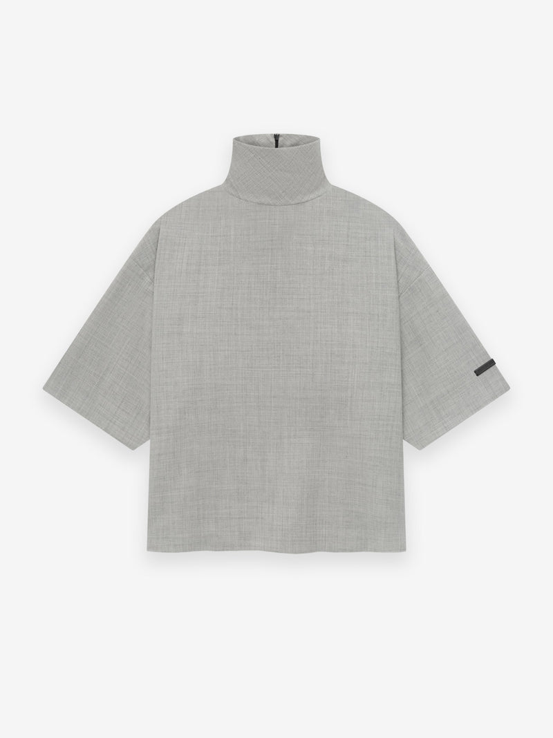 Wool Canvas High Neck Short Sleeve Shirt