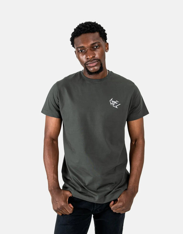 Les Hommes Arrow Back Print Mil Green T-Shirt
