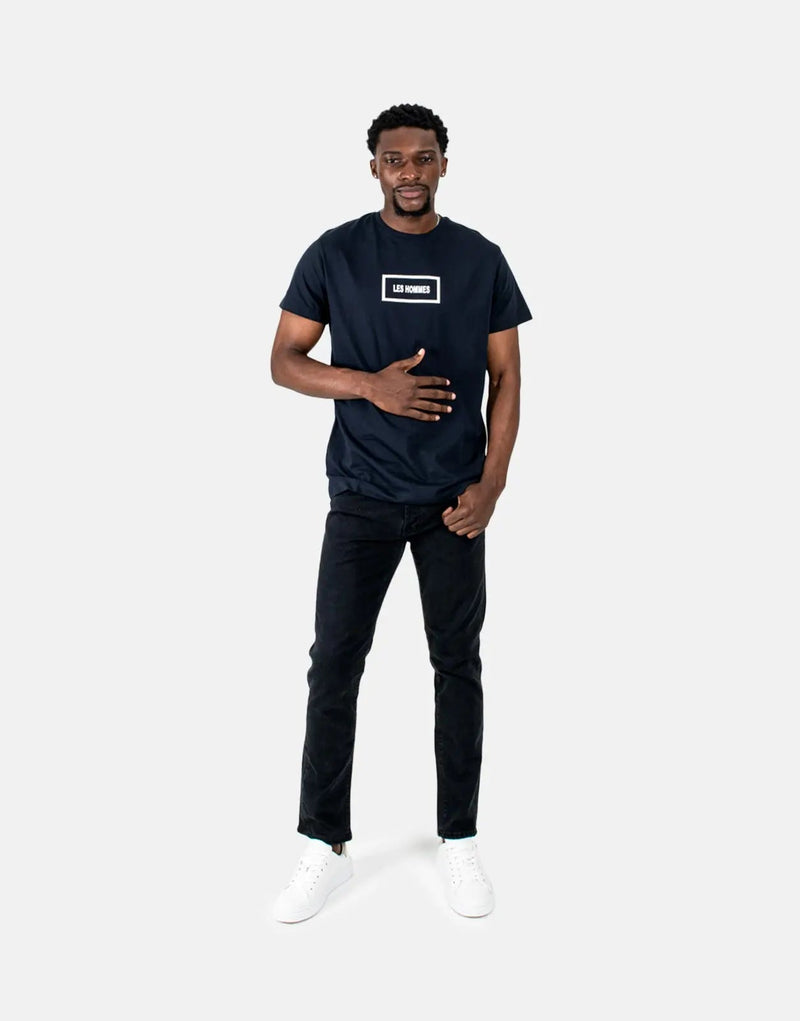 Les Hommes Box Print Navy T-Shirt