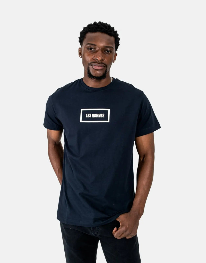 Les Hommes Box Print Navy T-Shirt