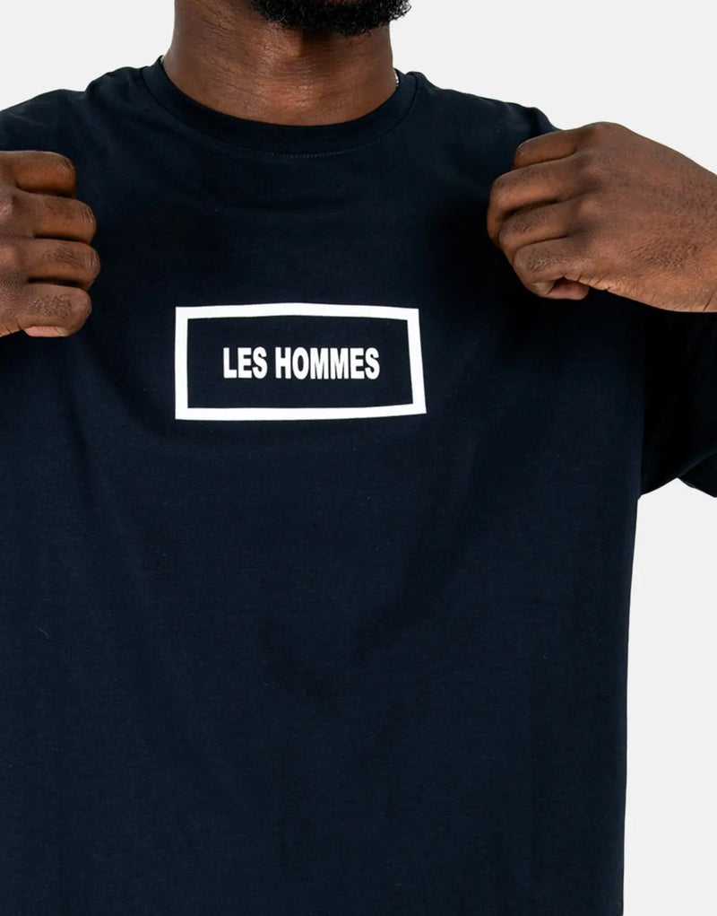 Les Hommes Box Print Navy T-Shirt