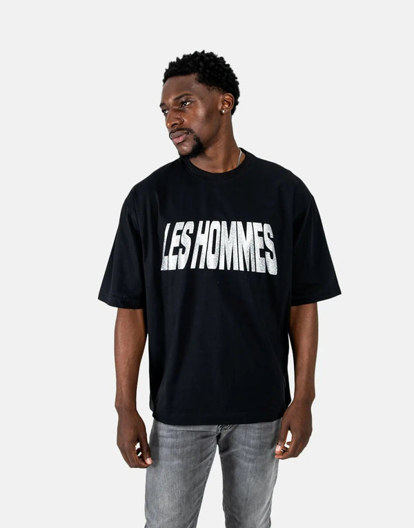Les Hommes Glitter Print Black T-Shirt