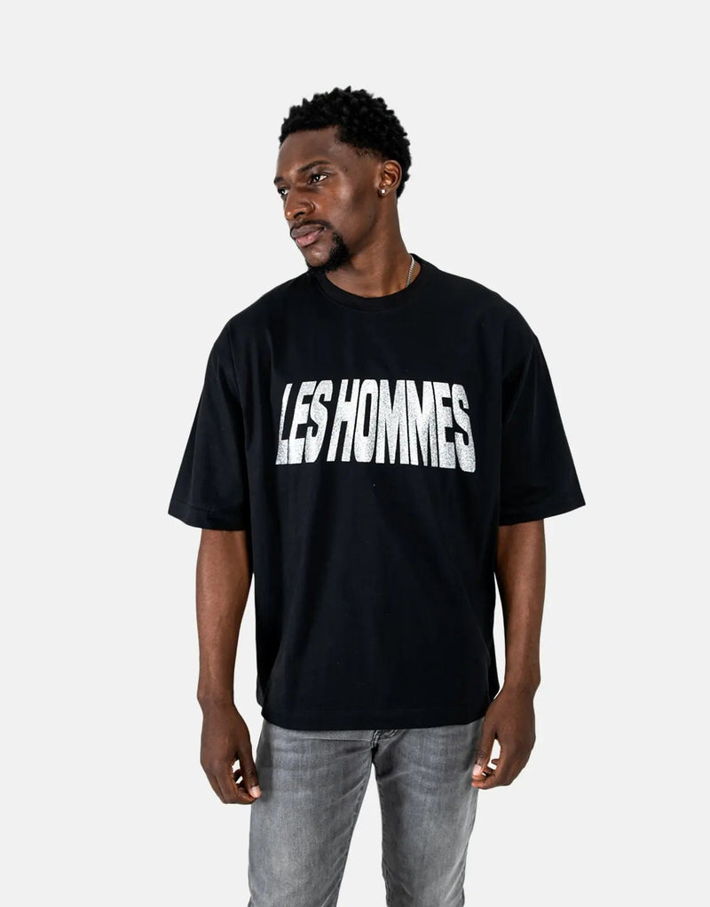 Les Hommes Glitter Print Black T-Shirt