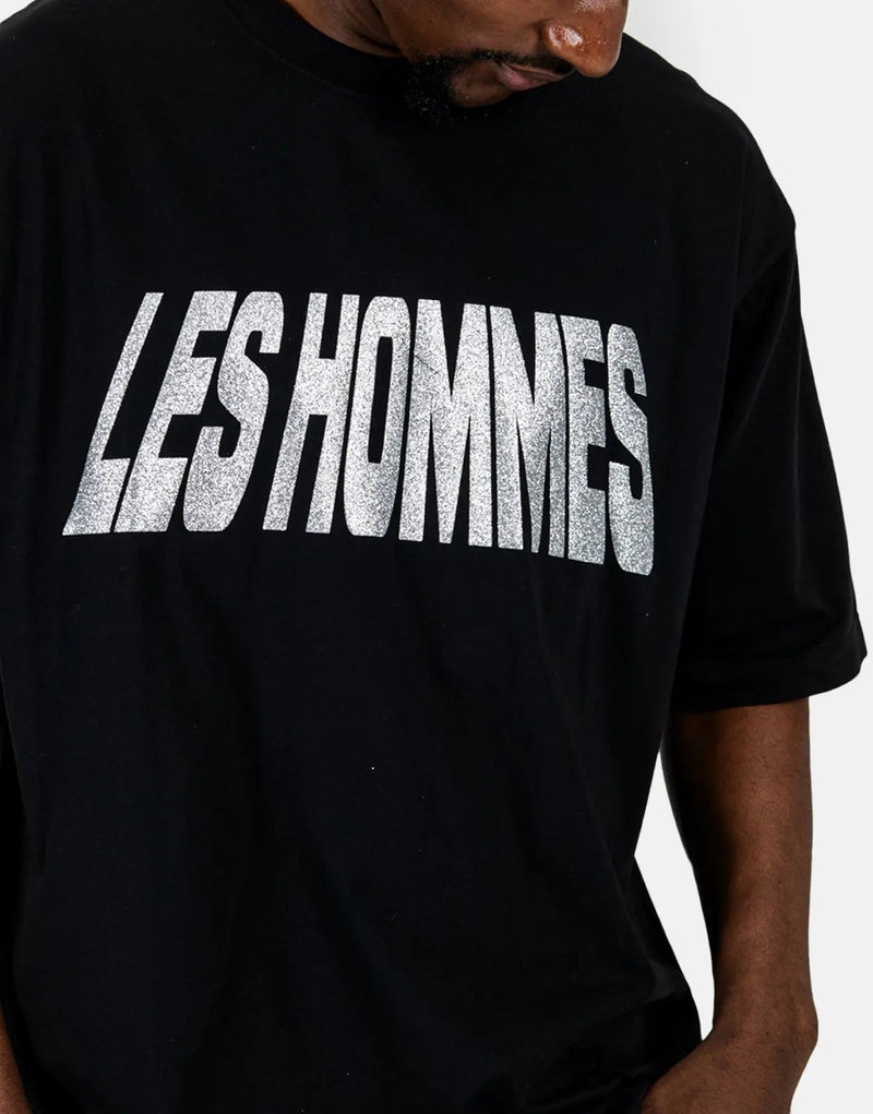 Les Hommes Glitter Print Black T-Shirt