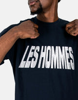 Les Hommes Glitter Print Navy T-Shirt