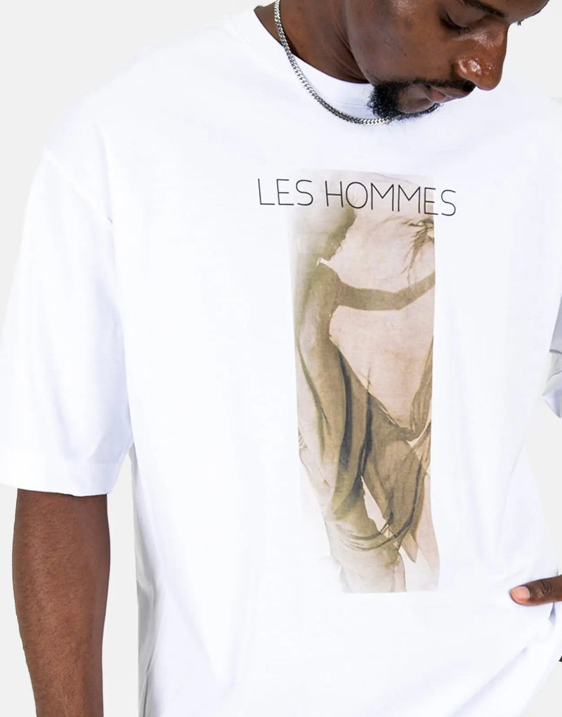 Les Hommes Shadow Graphic White T-Shirt