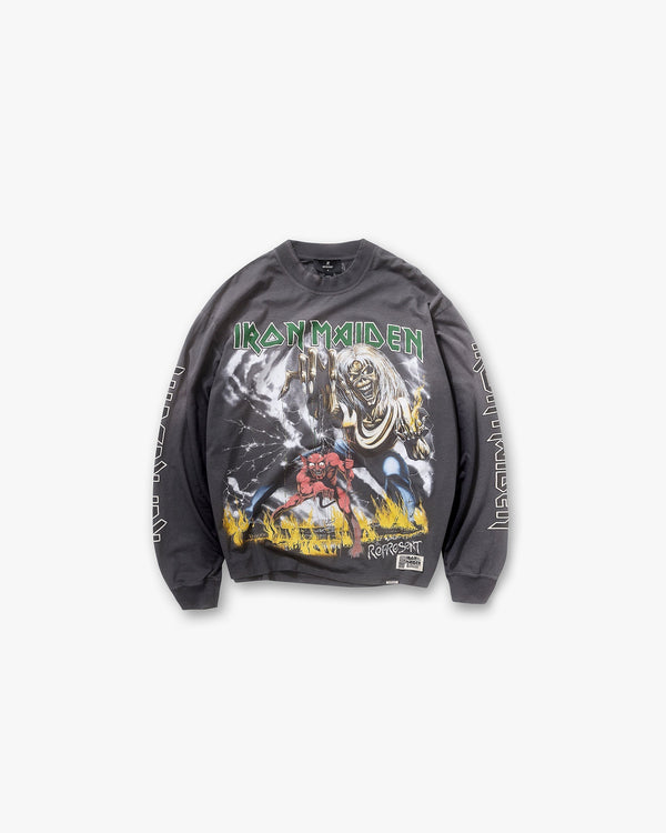 Represent X Iron Maiden Number Of The Beast Long Sleeve T-Shirt - Sunfade Grey