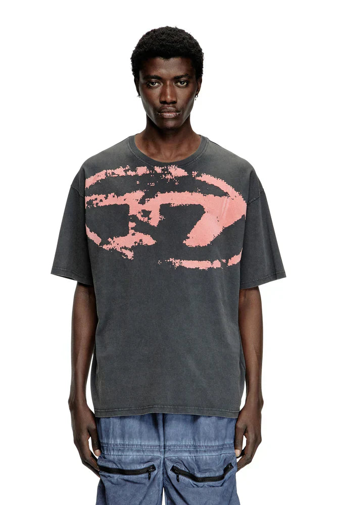 Diesel Acid-wash T-shirt with flocked Oval D logo