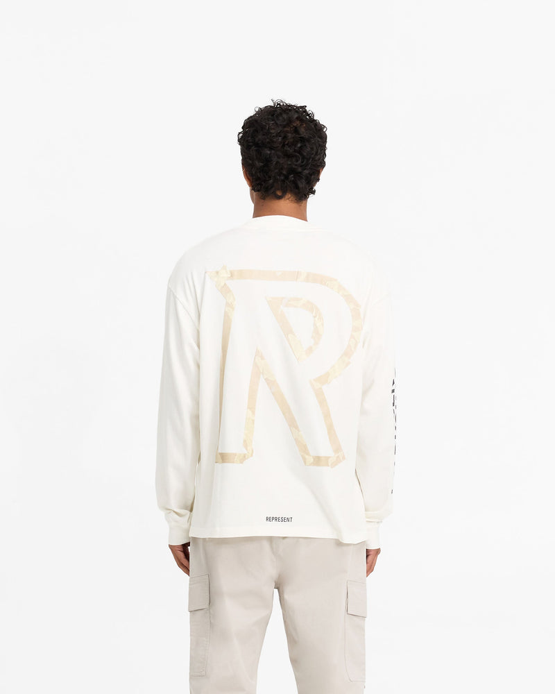 Masking Tape Initial Long Sleeve T-Shirt - Flat White