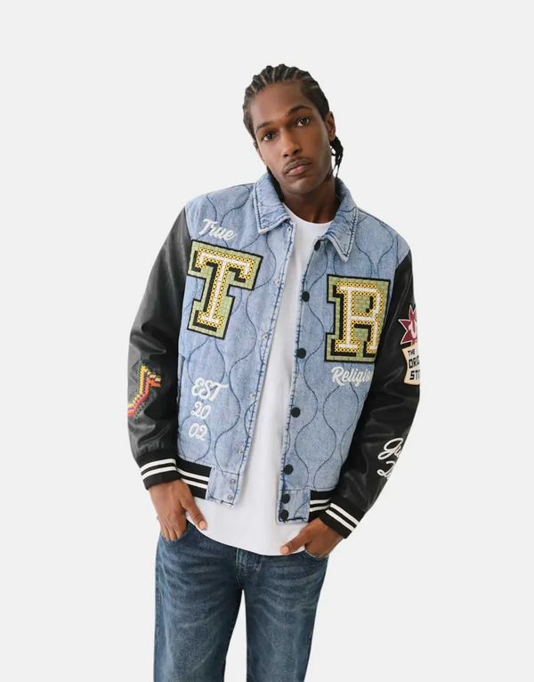 True Religion Quilted Varsity Denim Jacket