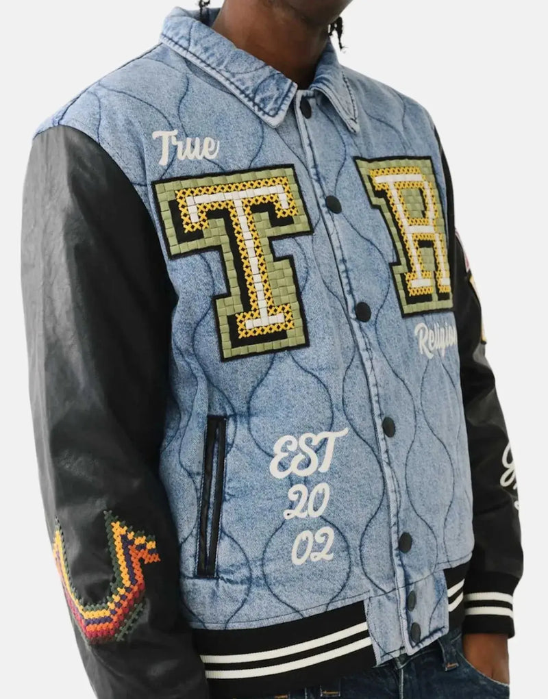 True Religion Quilted Varsity Denim Jacket