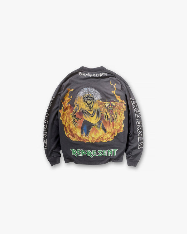 Represent X Iron Maiden Number Of The Beast Long Sleeve T-Shirt - Sunfade Grey