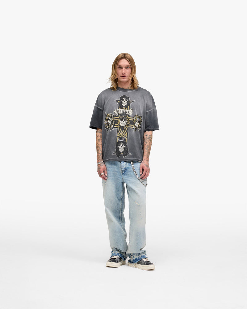 Represent X Guns N' Roses Cross T-Shirt - Stained Black