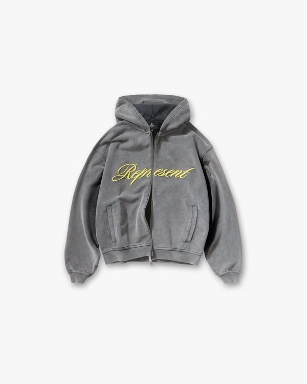 Script Logo Zip Hoodie - Vintage Grey